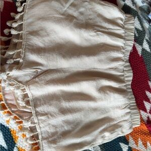 Cream Tassel Hem Shorts